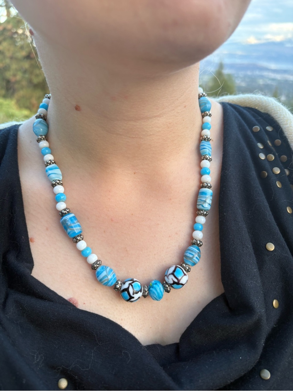 Beautiful Ocean Blue Lamp Glass Beaded Necklace